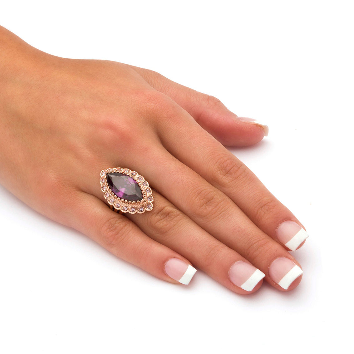 PalmBeach Marquise-Cut Amethyst Cubic Zirconia Cocktail Ring in Rose Ion-Plated - Image 3 of 5