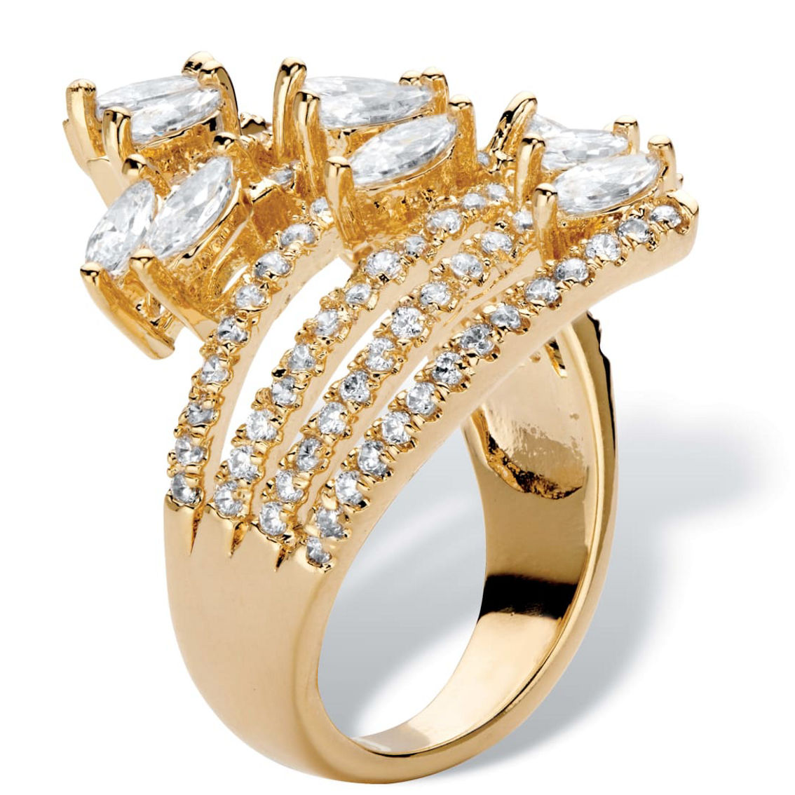PalmBeach 2.61 TCW Marquise-Cut Cubic Zirconia Gold-Plated Wraparound Leaf Ring - Image 2 of 5