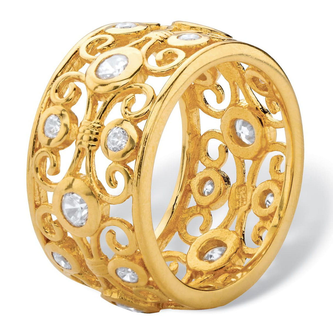 PalmBeach 1 TCW Cubic Zirconia 18k Gold Plated Sterling Silver Scroll Eternity Ring - Image 2 of 5