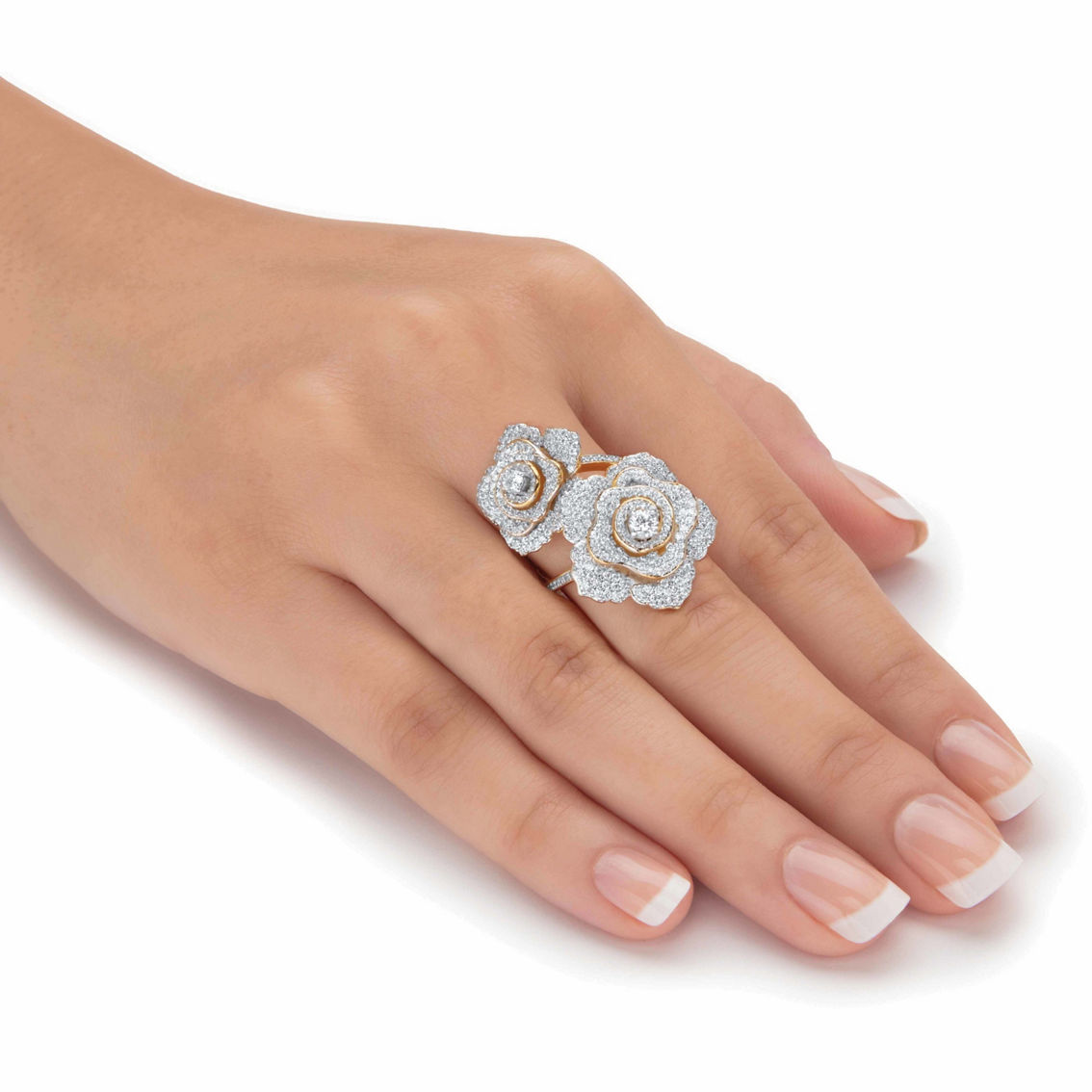 PalmBeach Round Cubic Zirconia Gold-Plated Rose Flower Cocktail Wrap Ring - Image 3 of 5