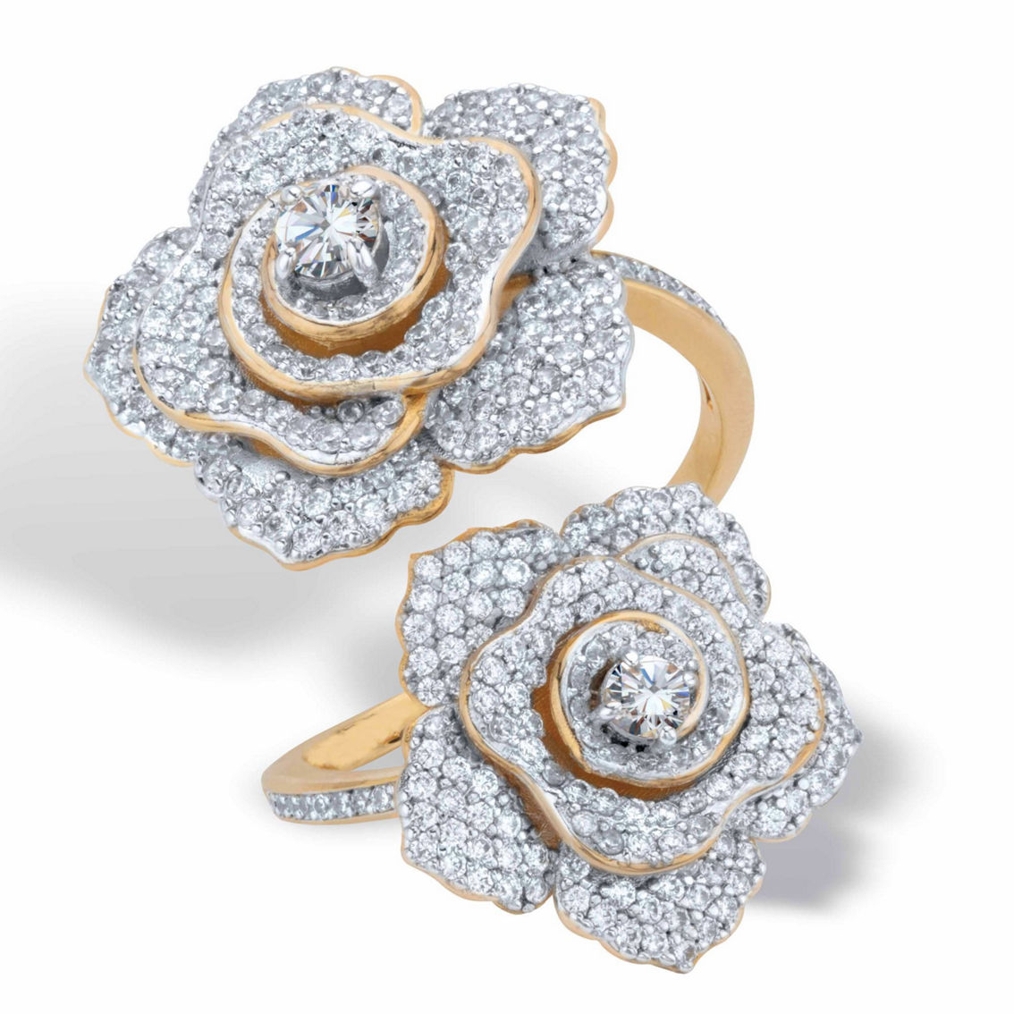 PalmBeach Round Cubic Zirconia Gold-Plated Rose Flower Cocktail Wrap Ring - Image 4 of 5