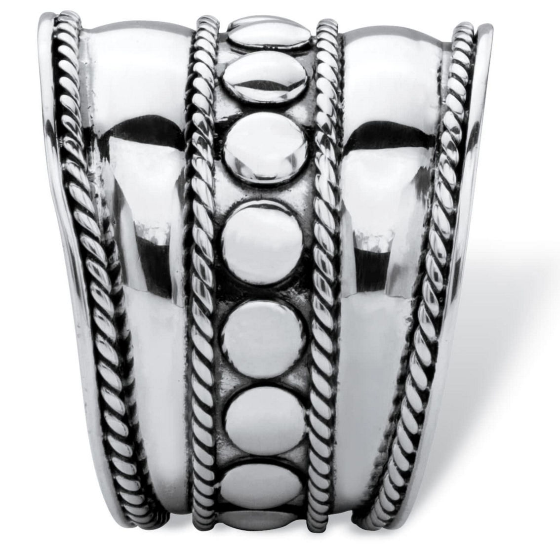 PalmBeach Antiqued .925 Sterling Silver Bali Bohemian Cigar-Style Wide Band Ring - Image 2 of 5