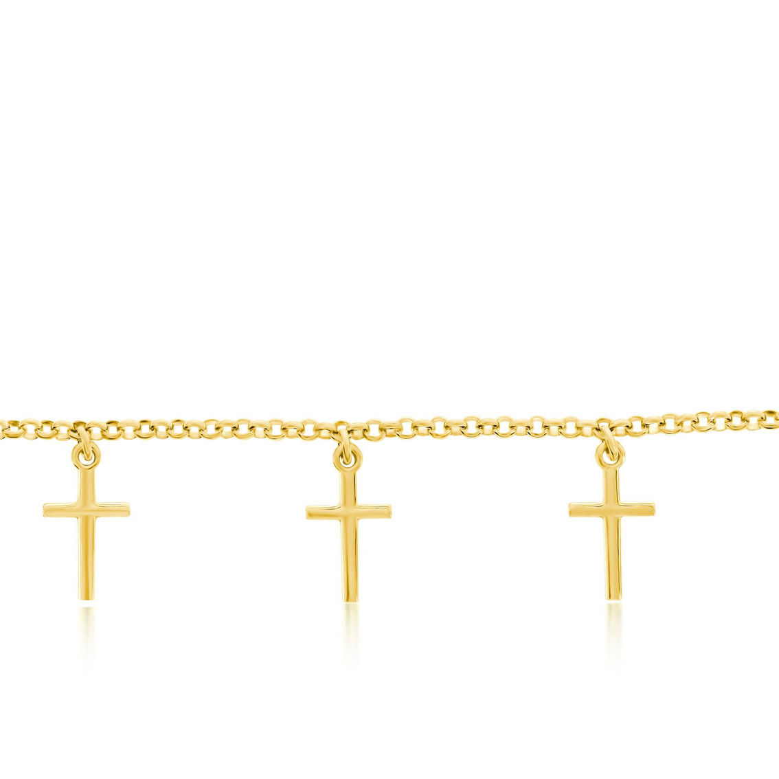 Bella Silver Sterling Silver Cross Charms Rolo Chain Anklet - Gold Plated - Image 2 of 3