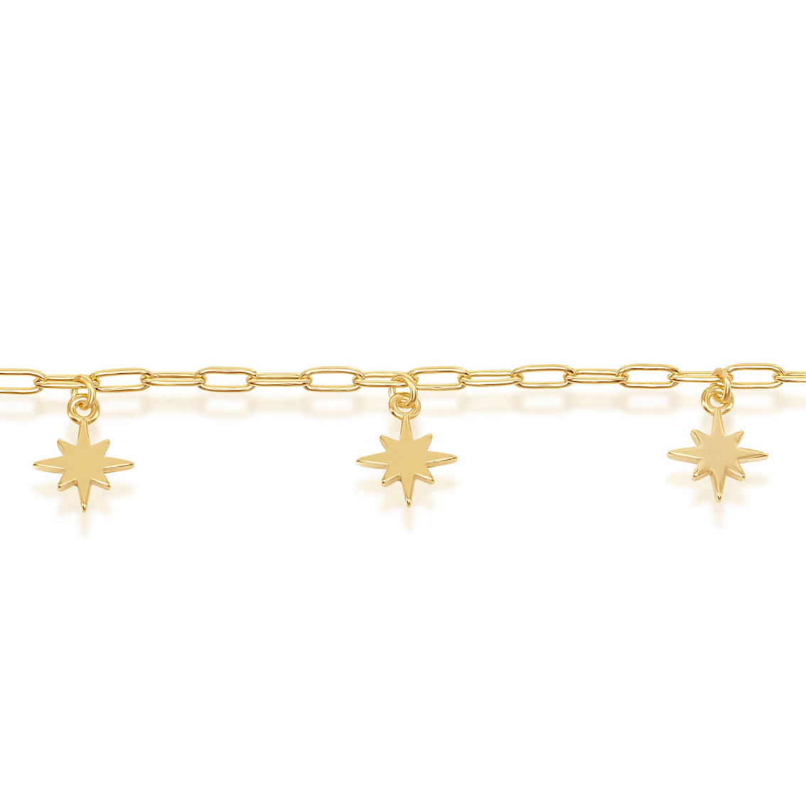 Bella Silver Sterling Silver North Star Charms Paperclip Anklet - Gold Plated - Image 2 of 3