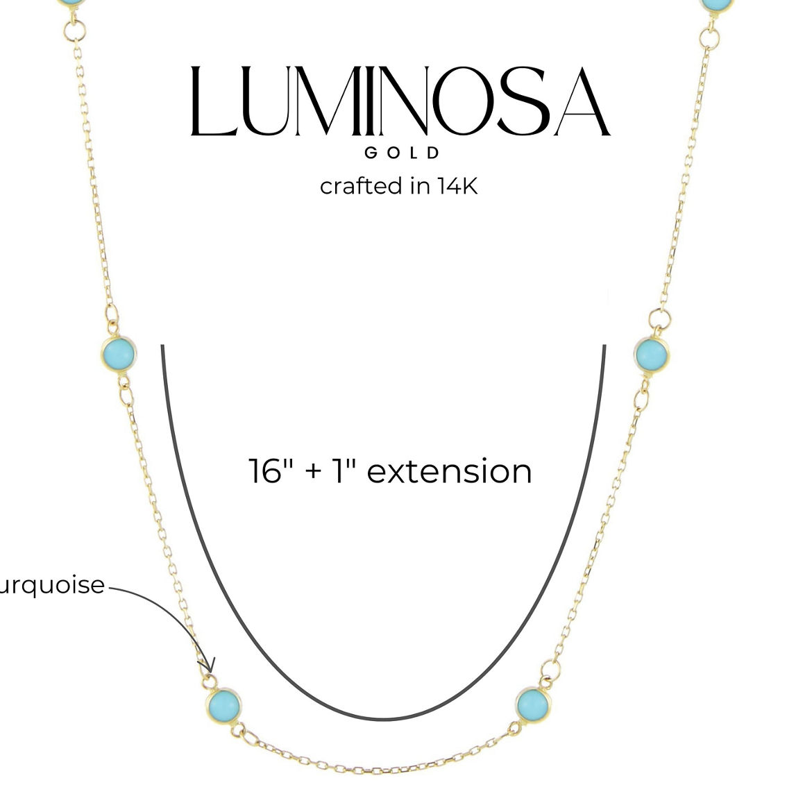 Luminosa Gold 14K Gold and Turquoise Station Necklace - Image 3 of 5