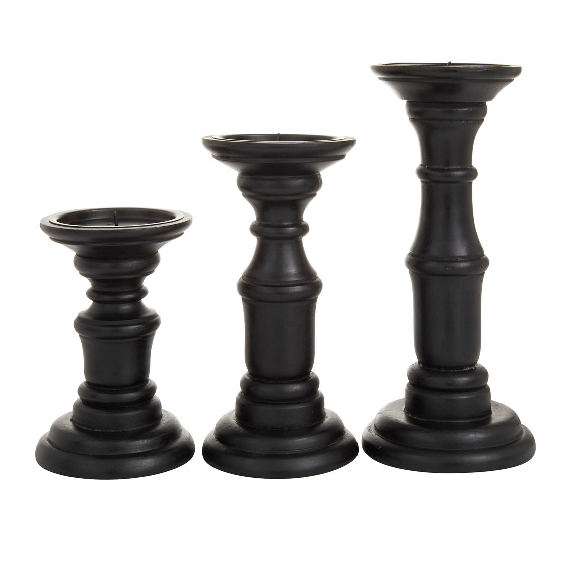 Morgan Hill Home Traditional Black Mango Wood Candle Holder Set - Image 3 of 5