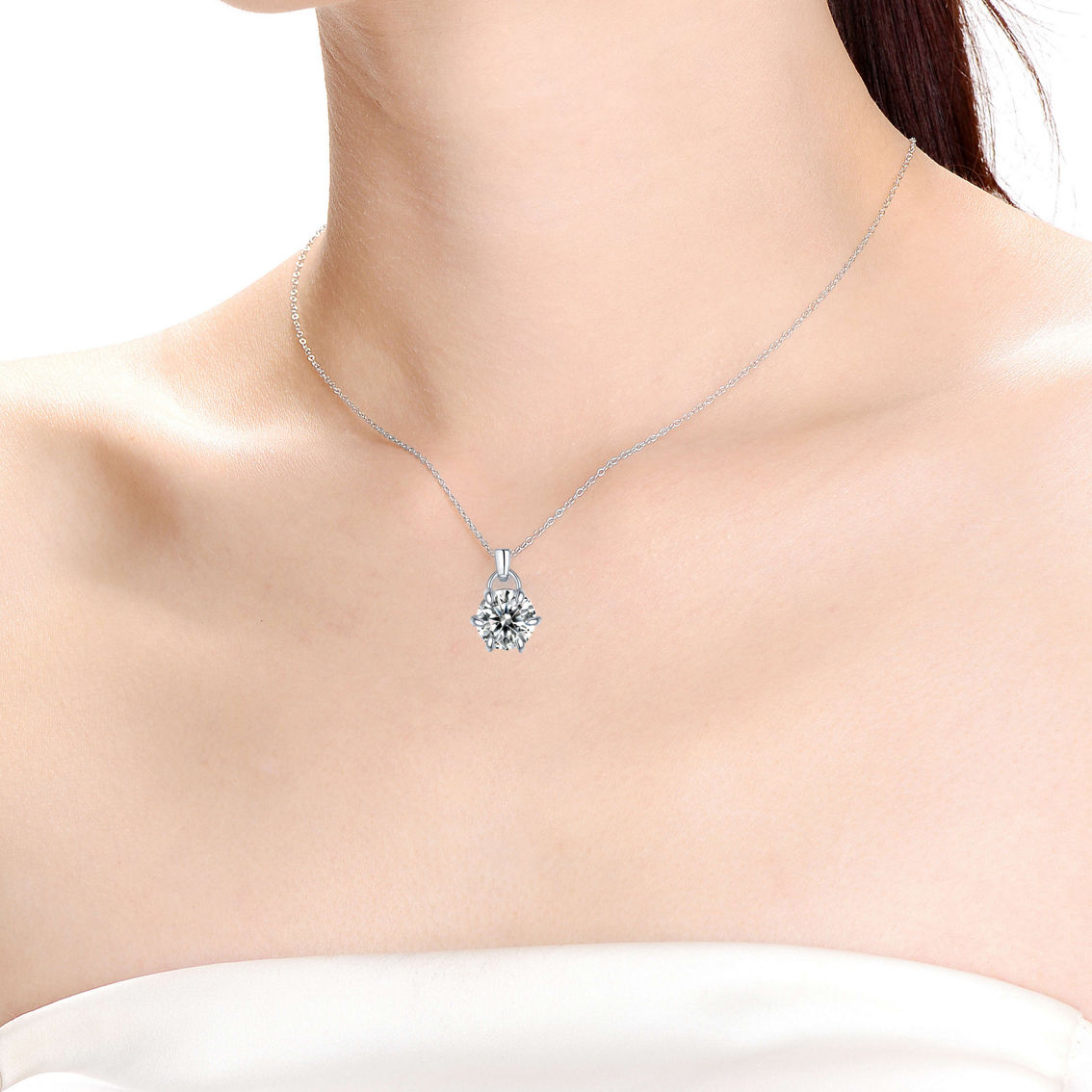 Sterling Silver 1ct Round Lab Created Moissanite Drop Solitaire Pendant Necklace - Image 2 of 3