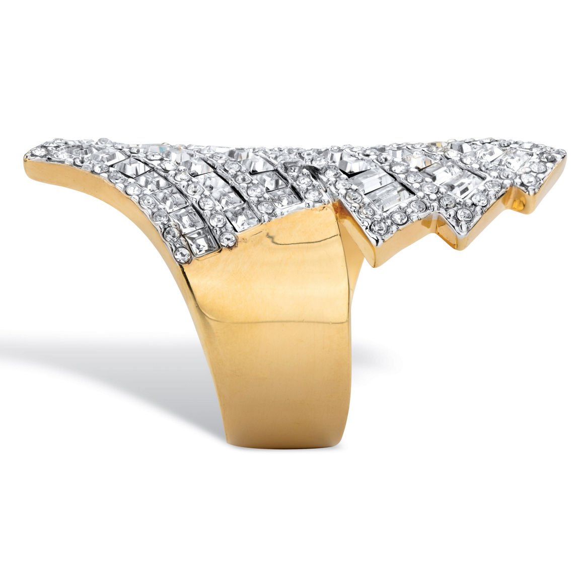 PalmBeach Step-Top Baguette Crystal Bypass Cocktail Ring Yellow Gold-Plated - Image 2 of 5