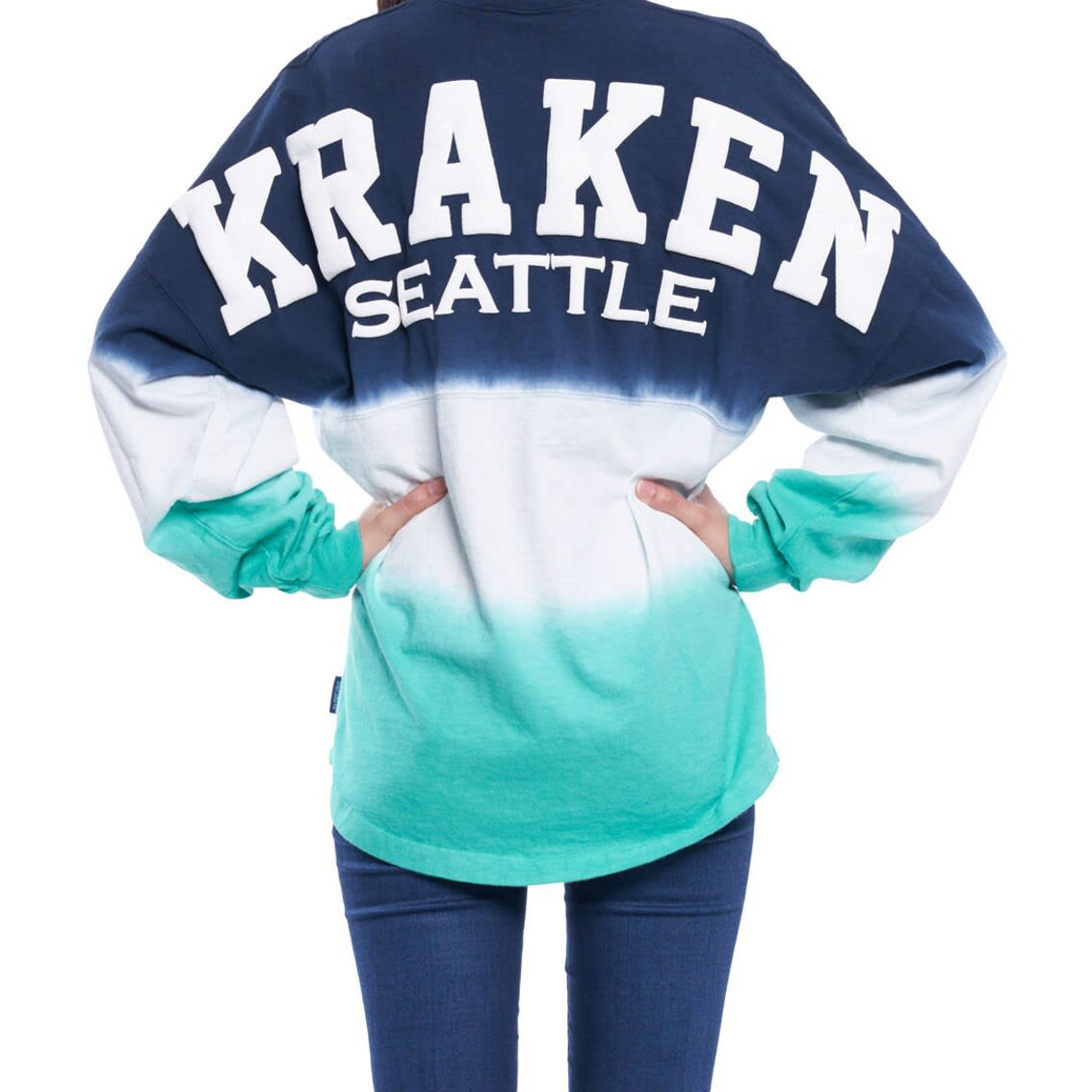 Fanatics Women's Fanatics Navy/Teal Seattle Kraken Ombre Spirit Long Sleeve T-Shirt - Image 3 of 4