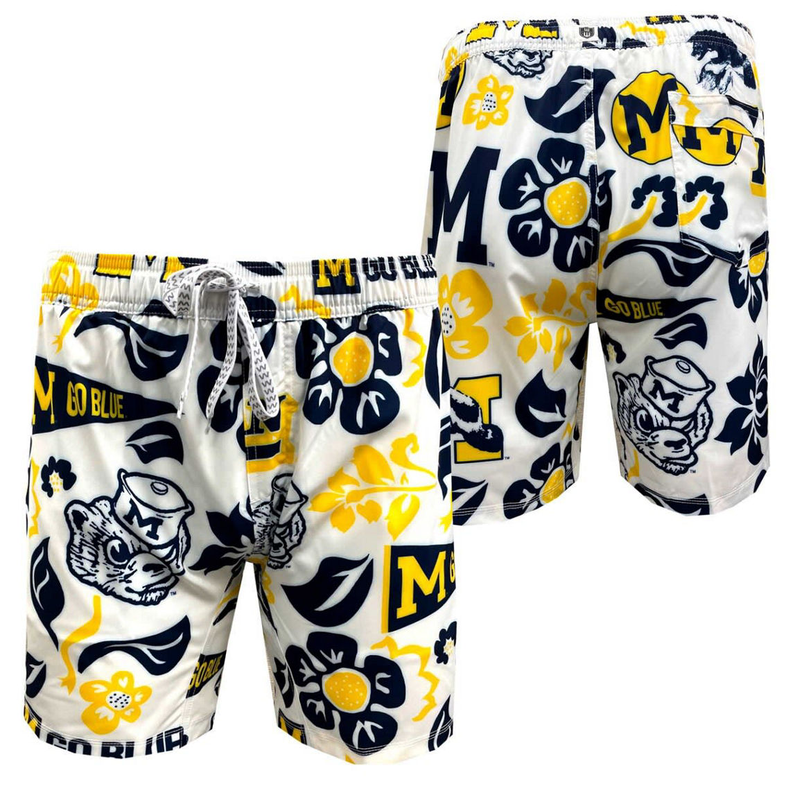 Wes & Willy Youth White Michigan Wolverines Allover Print Vault Tech Swim Trunks - Image 2 of 2