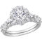 10K White Gold Created White Sapphire and Diamond Halo Floral Bridal Ring Set - Image 1 of 6