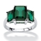 Emerald-Cut Simulated Green Emerald 3-Stone Ring in Sterling Silver - Image 1 of 5