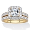 PalmBeach 2.60 Cttw Gold Plated Silver Created White Sapphire Halo Bridal Ring Set - Image 1 of 5