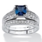 PalmBeach 1.45 TCW Blue Sapphire CZ Platinum-plated Sterling Silver Bridal Set - Image 1 of 5