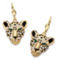 White Crystal Leopard Face Drop Earrings with Green Crystal Accents in Goldtone - Image 1 of 4