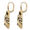 White Crystal Leopard Face Drop Earrings with Green Crystal Accents in Goldtone - Image 2 of 4