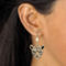 White Crystal Leopard Face Drop Earrings with Green Crystal Accents in Goldtone - Image 3 of 4