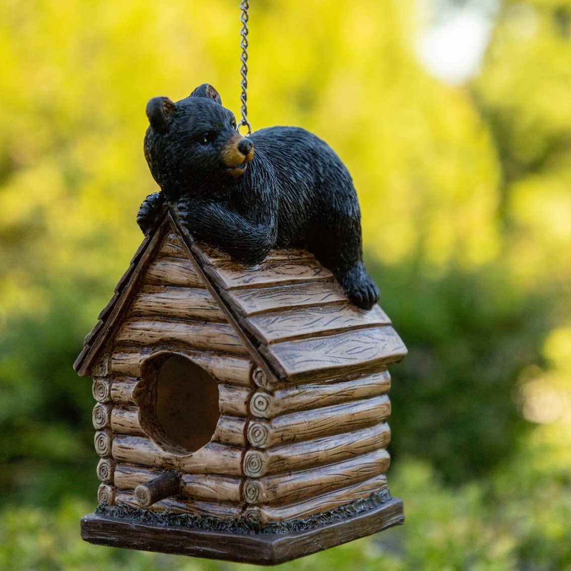Alpine Resting Bear on Log Cabin Birdhouse, 8 in. Tall - Image 2 of 5