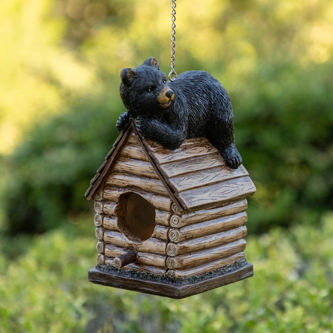 Alpine Resting Bear on Log Cabin Birdhouse, 8 in. Tall - Image 3 of 5