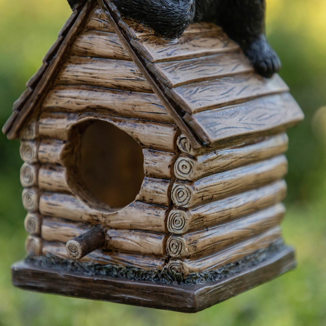 Alpine Resting Bear on Log Cabin Birdhouse, 8 in. Tall - Image 4 of 5