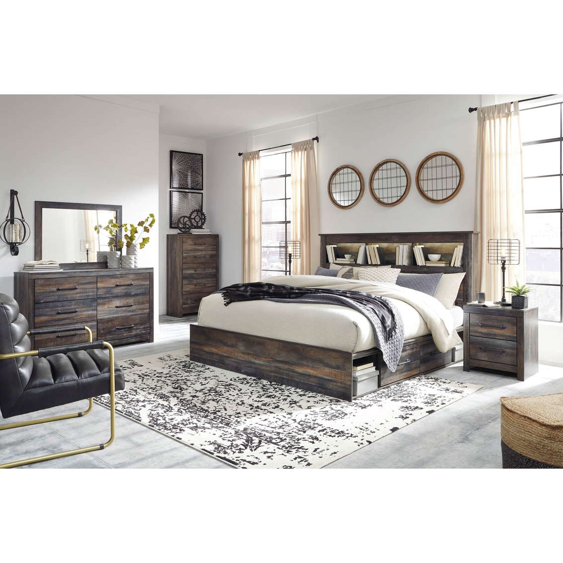 Signature Design by Ashley Drystan Bookcase Headboard Bed with 1 Side Storage - Image 5 of 5