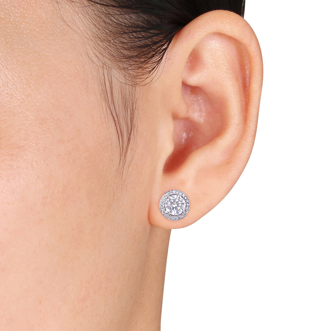 Bella Terra 14K White Gold 2 CTW Moissanite and 1/5 CTW Diamond Halo Stud Earrings - Image 2 of 2