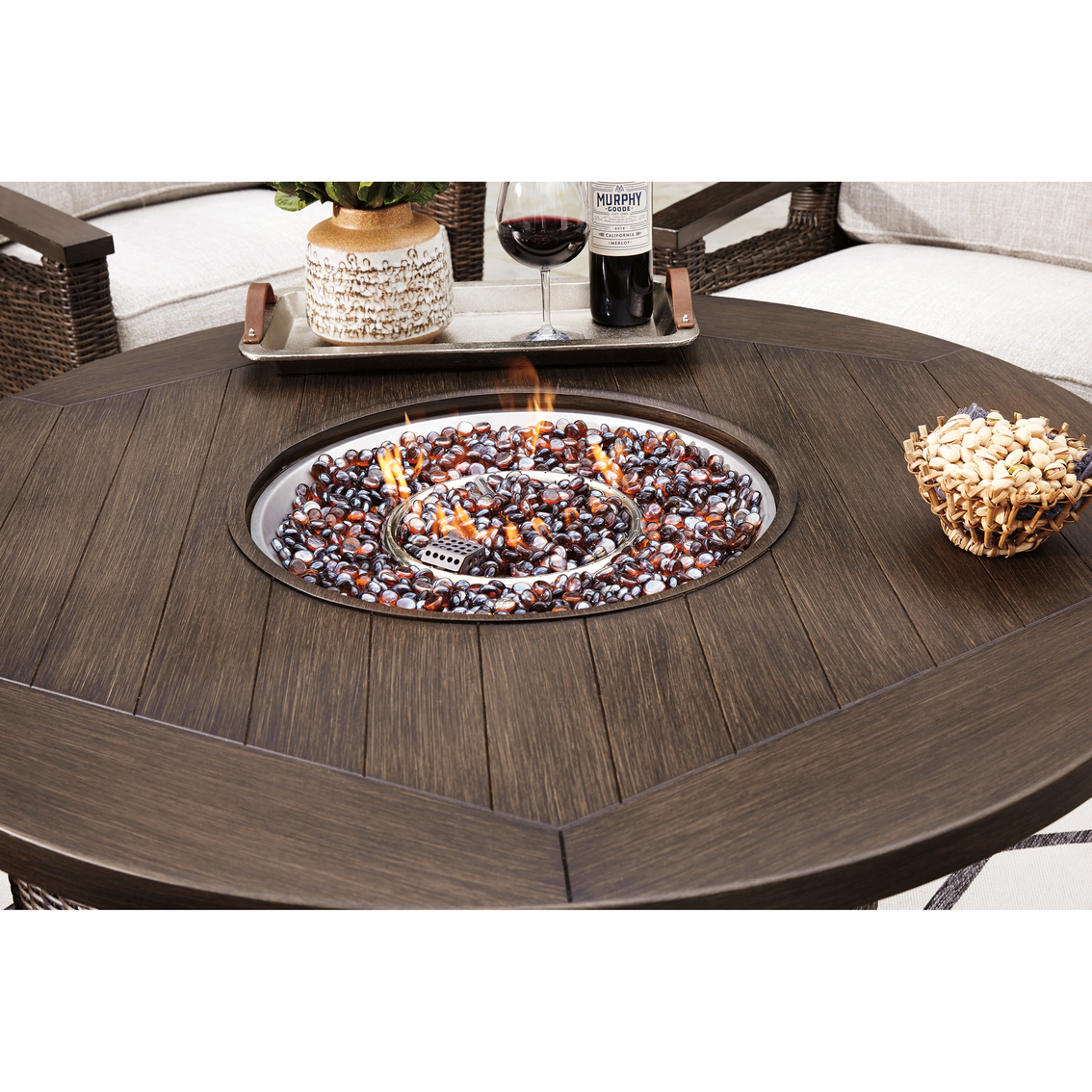 Signature Design by Ashley Grasson Lane Lounge Chairs, Loveseat, Firepit Table Set - Image 6 of 8