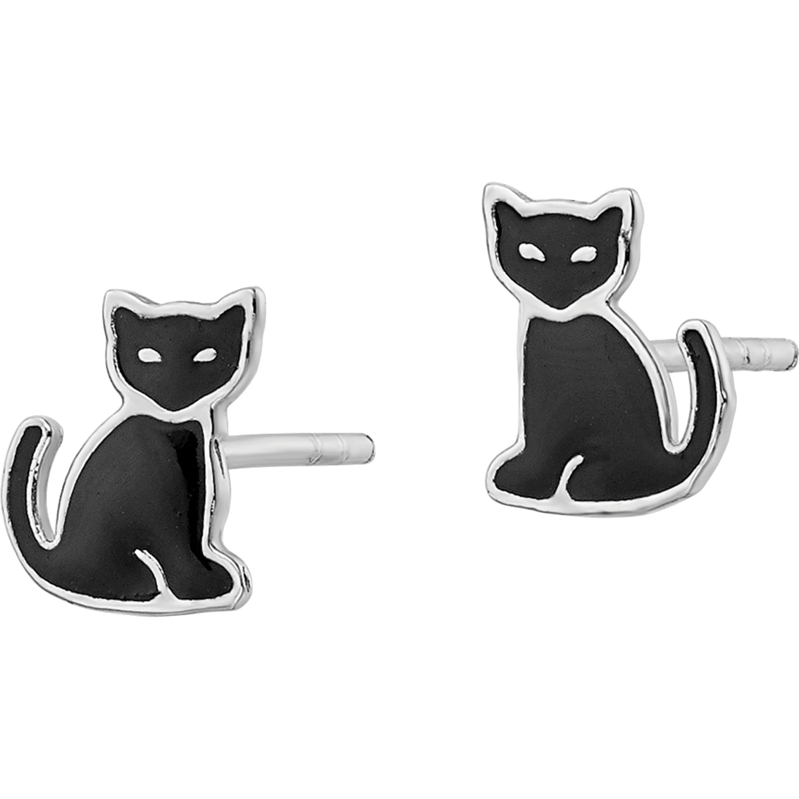 Sterling Silver and Rhodium Plated Enameled Black Cat Post Earrings - Image 2 of 2
