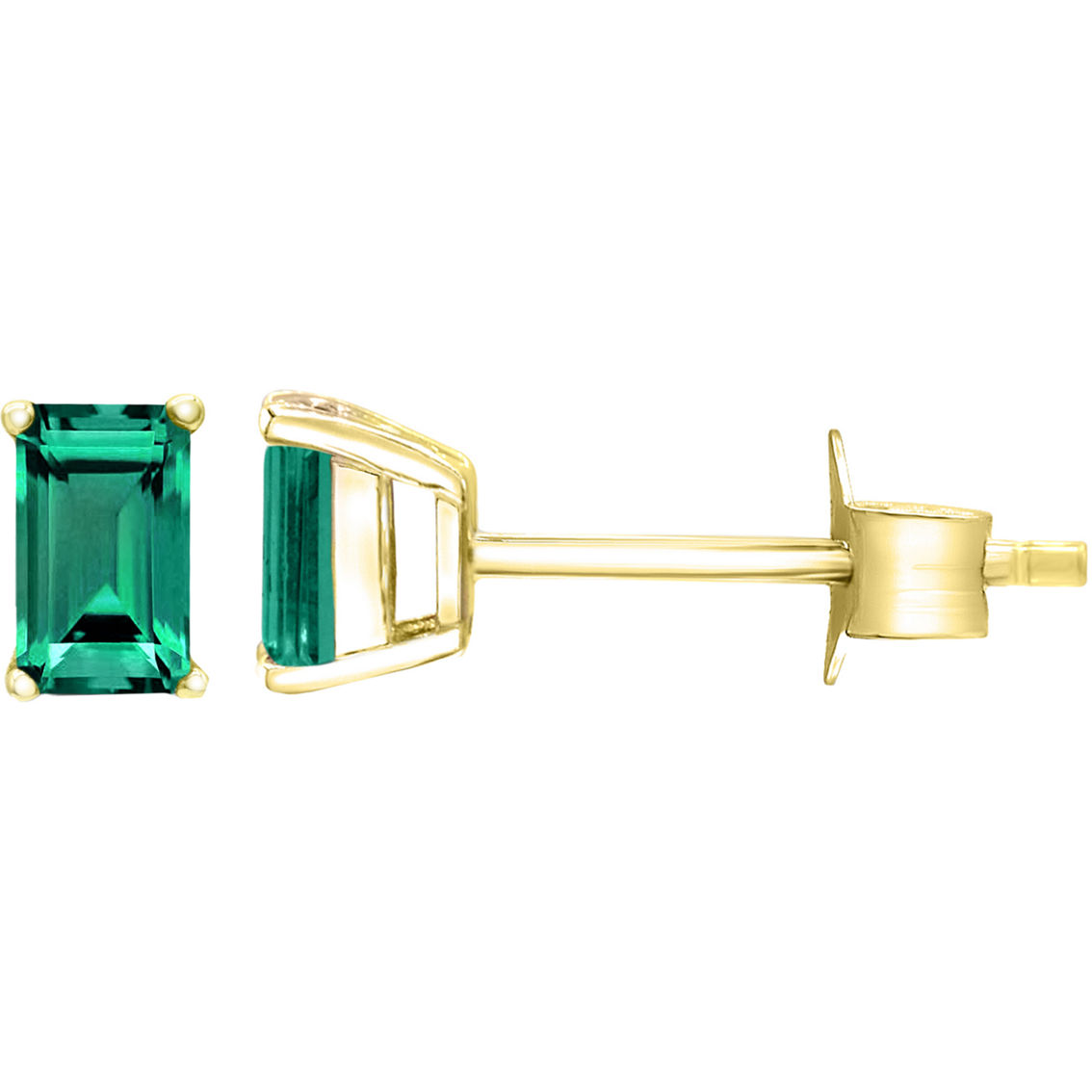 14K Yellow Gold Emerald Cut Emerald Stud Earrings - Image 2 of 2