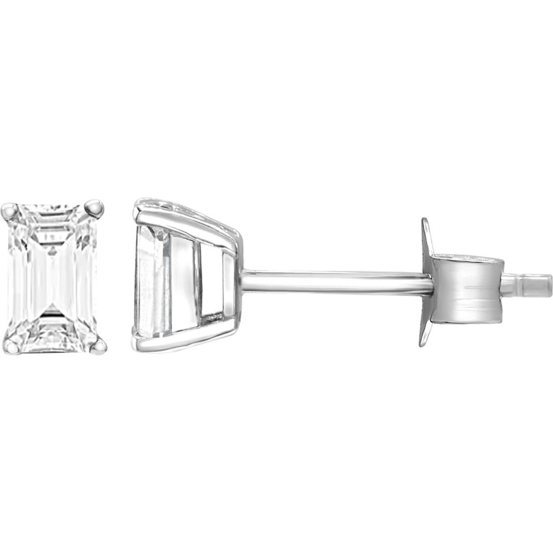 14K White Gold Emerald-Cut White Topaz Stud Earrings - Image 2 of 2