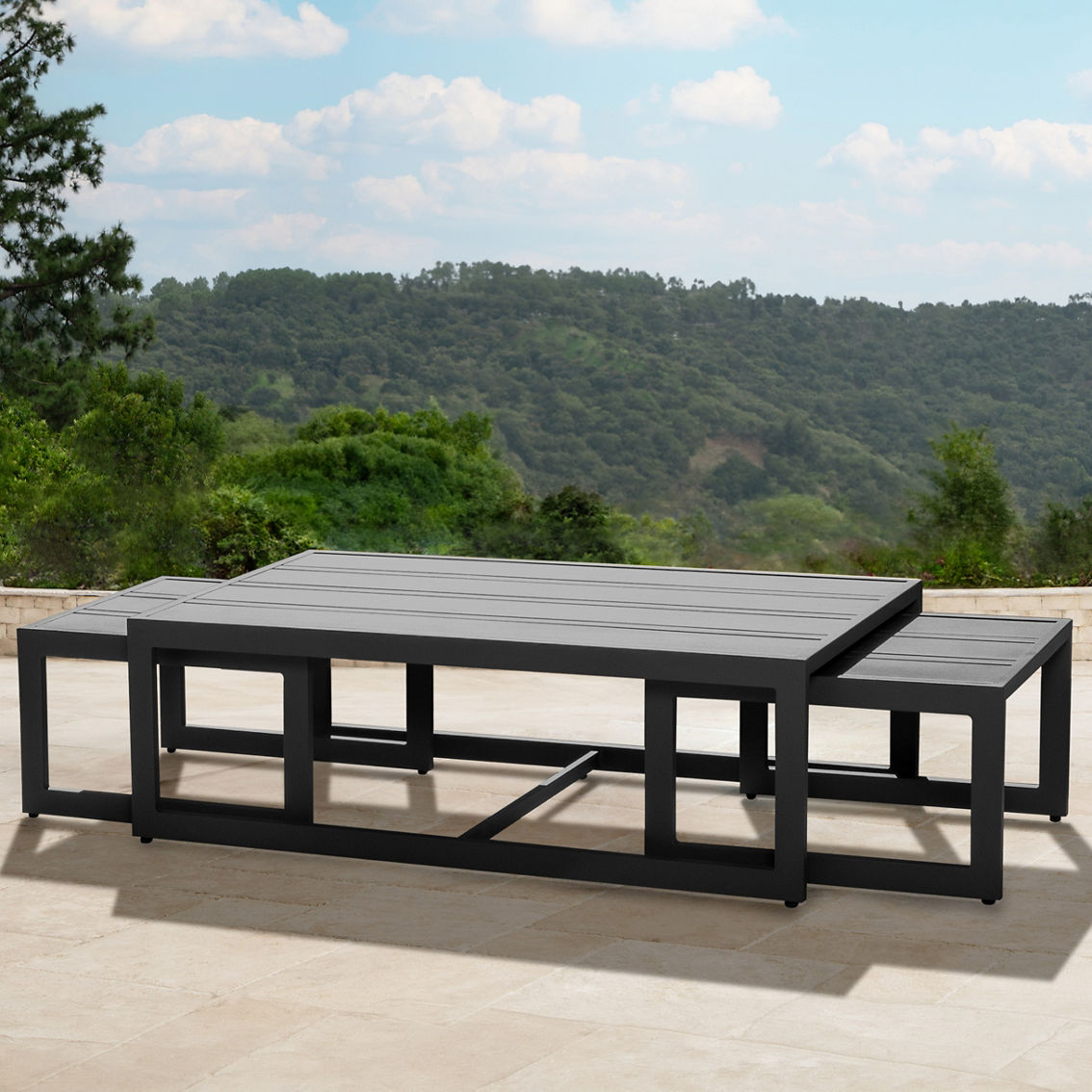 Abbyson Tori Outdoor 3-pc Nesting Table Set, White Fabric & Black Frame - Image 4 of 5