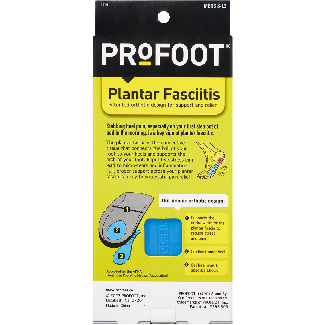 Profoot Men's Plantar Fasciitis Insoles, Size 8-13 - Image 2 of 2