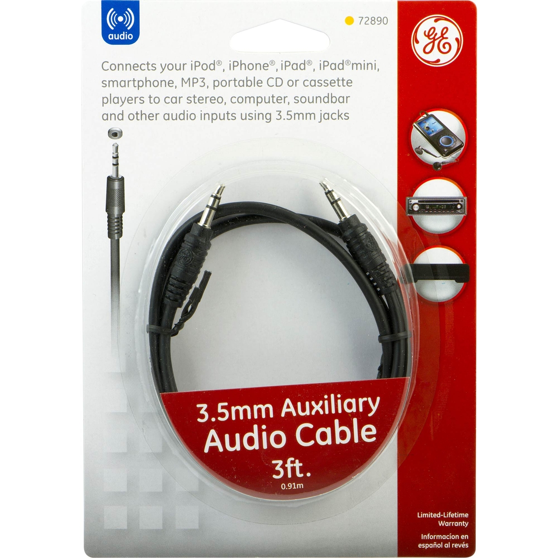GE 3 Ft. Audio Cable, 3.5mm plugs - Image 2 of 2