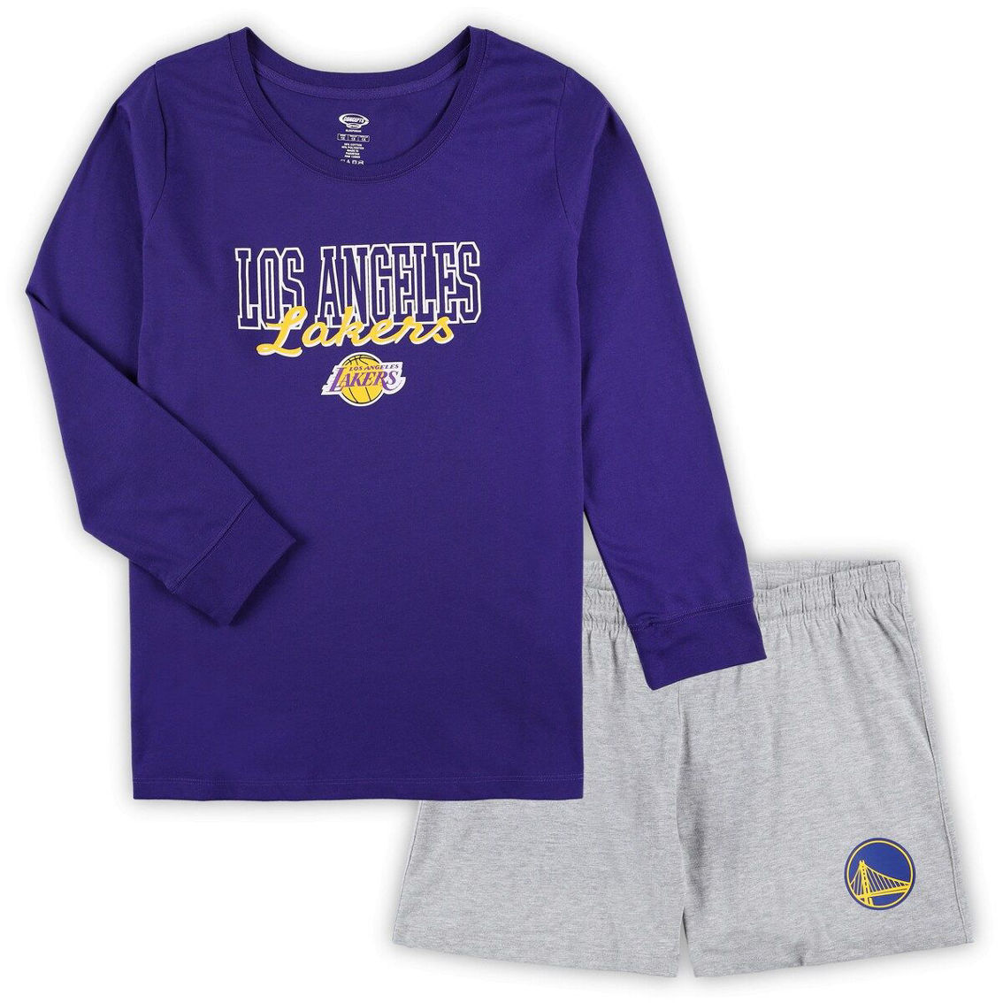 Concepts Sport Women's Purple/Heather Gray Los Angeles Lakers Plus Size Long Sleeve T-Shirt and Shorts Sleep Set - Image 2 of 4