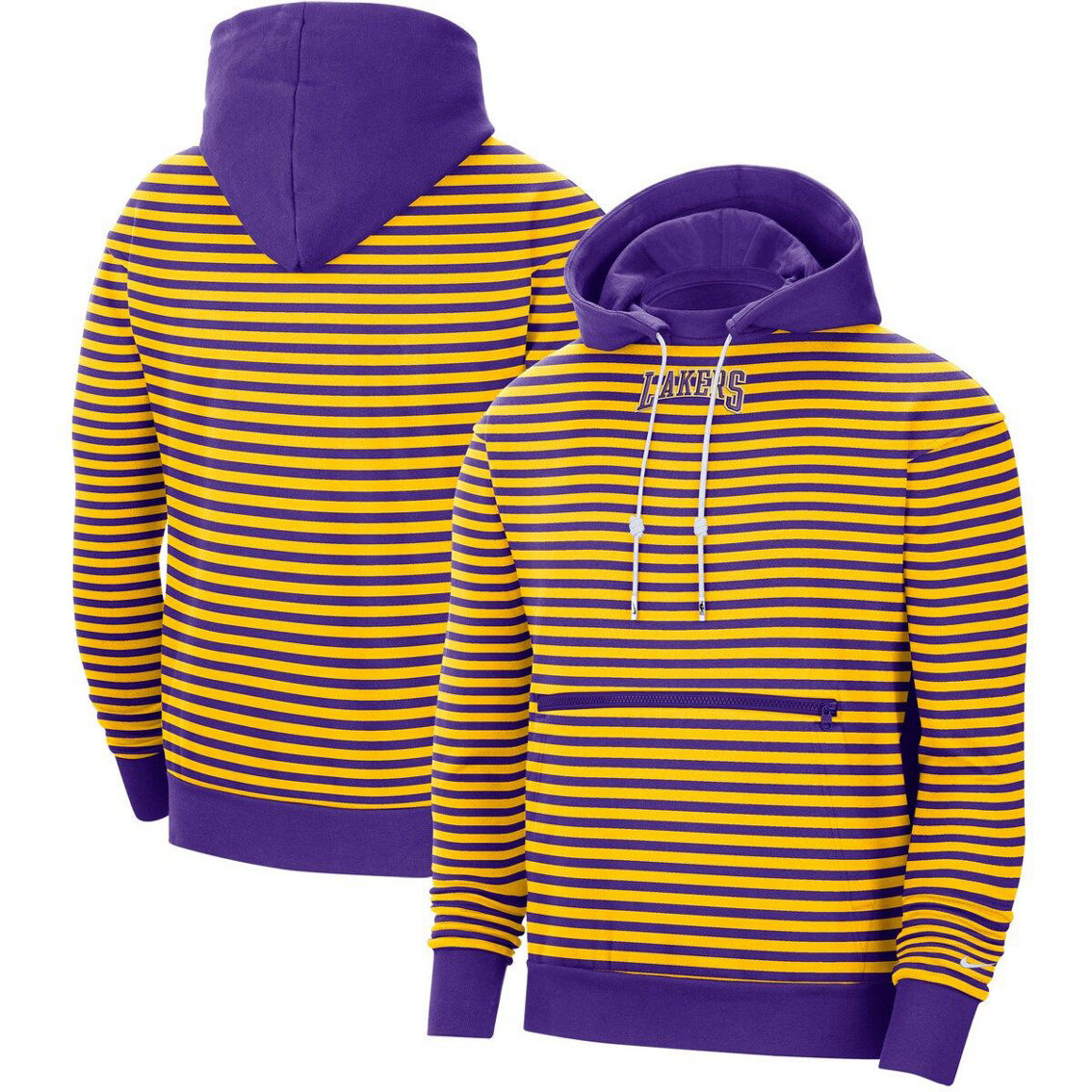 Nike Men's Gold/Purple Los Angeles Lakers 75th Anniversary Courtside Striped Pullover Hoodie - Image 2 of 4