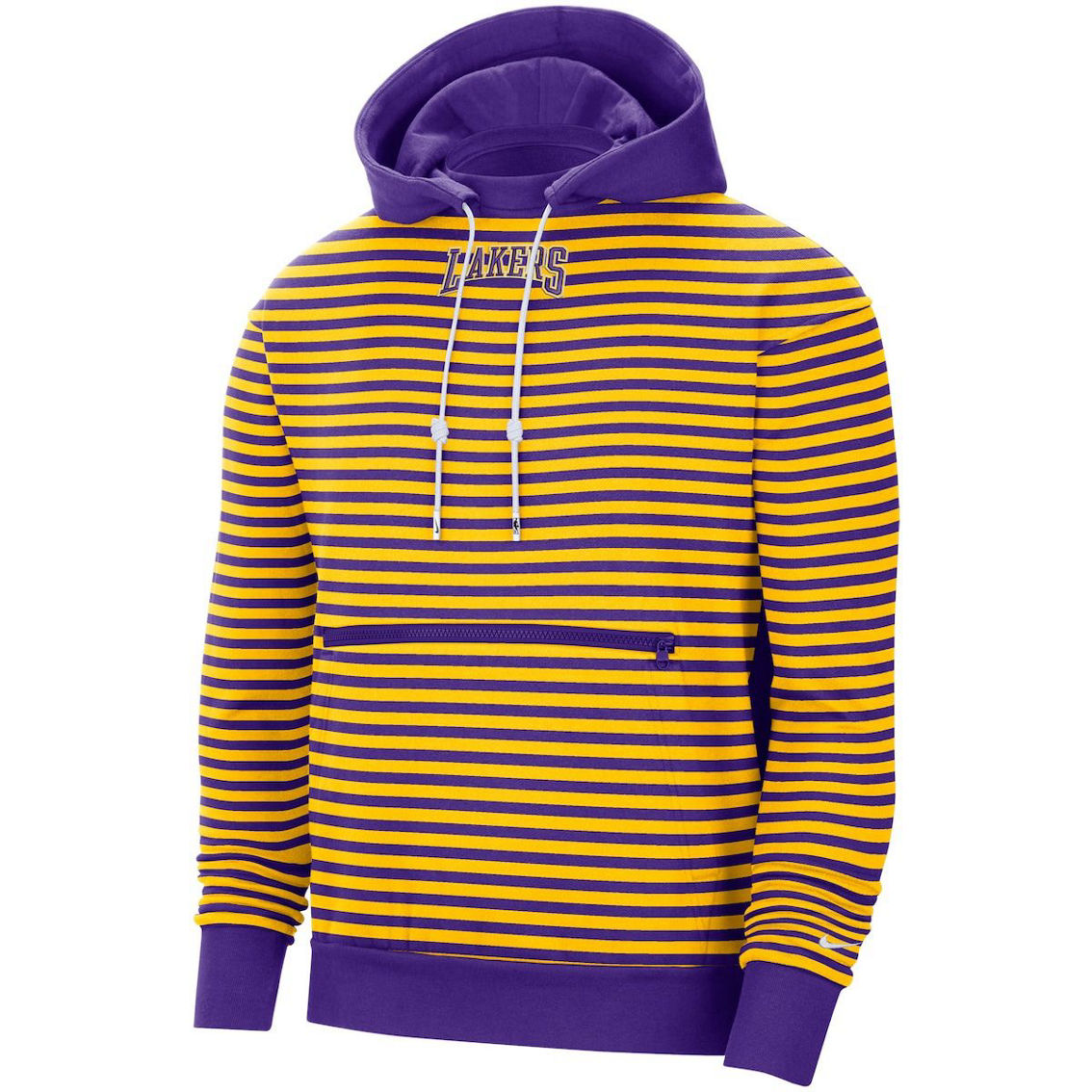 Nike Men's Gold/Purple Los Angeles Lakers 75th Anniversary Courtside Striped Pullover Hoodie - Image 3 of 4