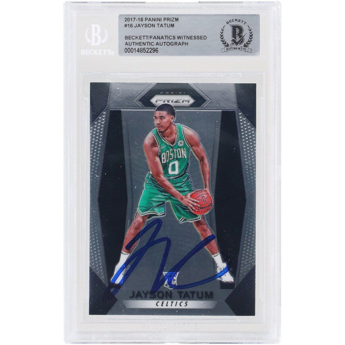 Panini America Jayson Tatum Boston Celtics Autographed 2017-18 Panini Prizm #16 Beckett Fanatics Witnessed Authenticated Rookie Card - Image 2 of 3