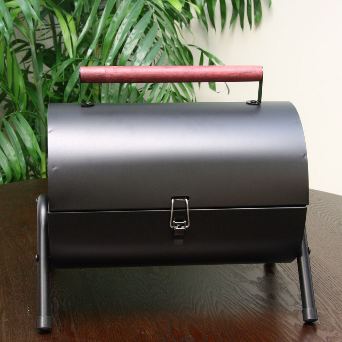 Gibson Home Delwin Carbon Steel Barrel BBQ in Black with Burgundy Wood Handle - Image 2 of 4