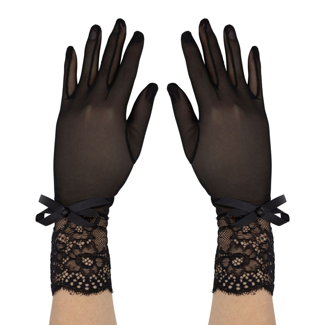 LECHERY Mesh Gloves With Lace Detail & Bow - Image 3 of 3