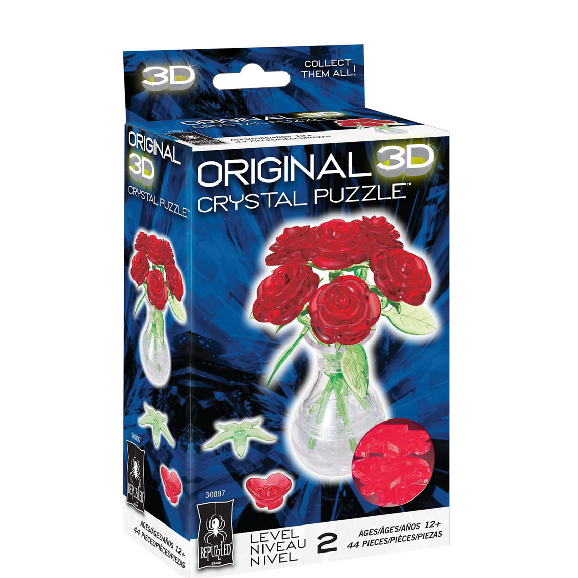 BePuzzled 3D Crystal Puzzle - Roses in a Vase: 44 Pcs - Image 2 of 2