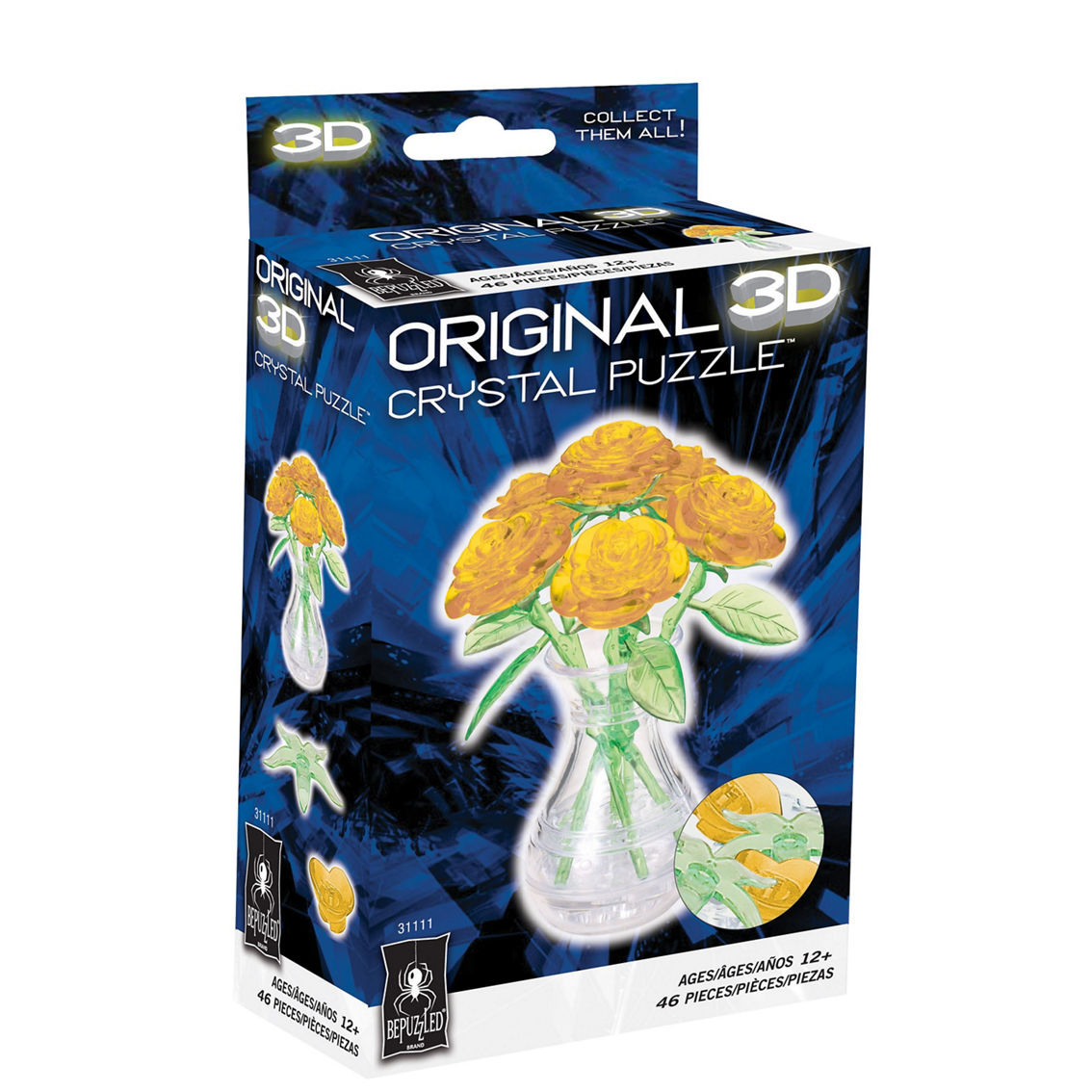 BePuzzled 3D Crystal Puzzle - Roses in a Vase (Yellow): 46 Pcs - Image 2 of 5