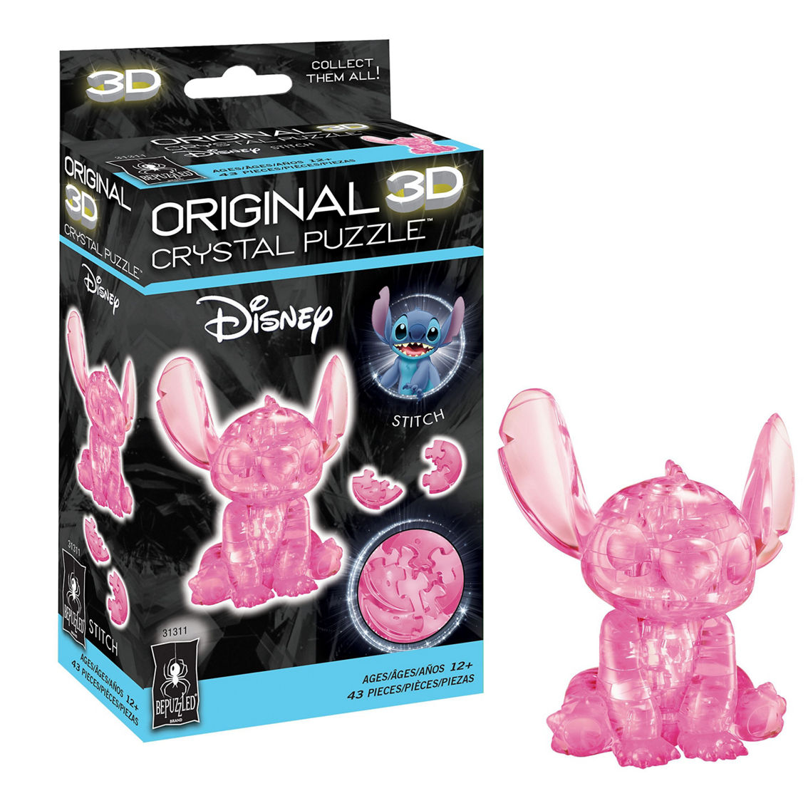 BePuzzled 3D Crystal Puzzle - Disney Stitch (Pink): 43 Pcs - Image 2 of 5