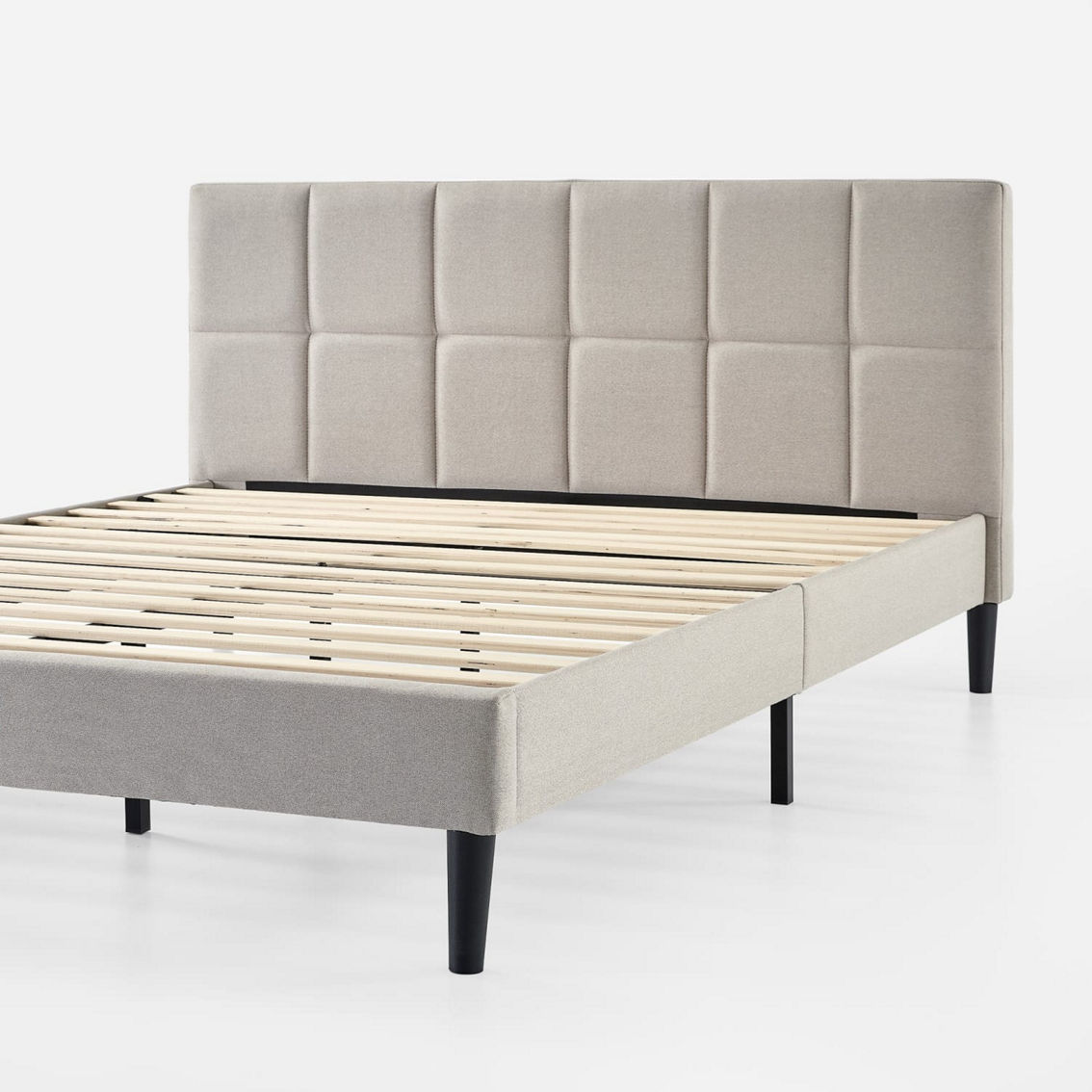 Zinus Upholstered Platform Bed with Short Headboard, Beige - Image 3 of 3