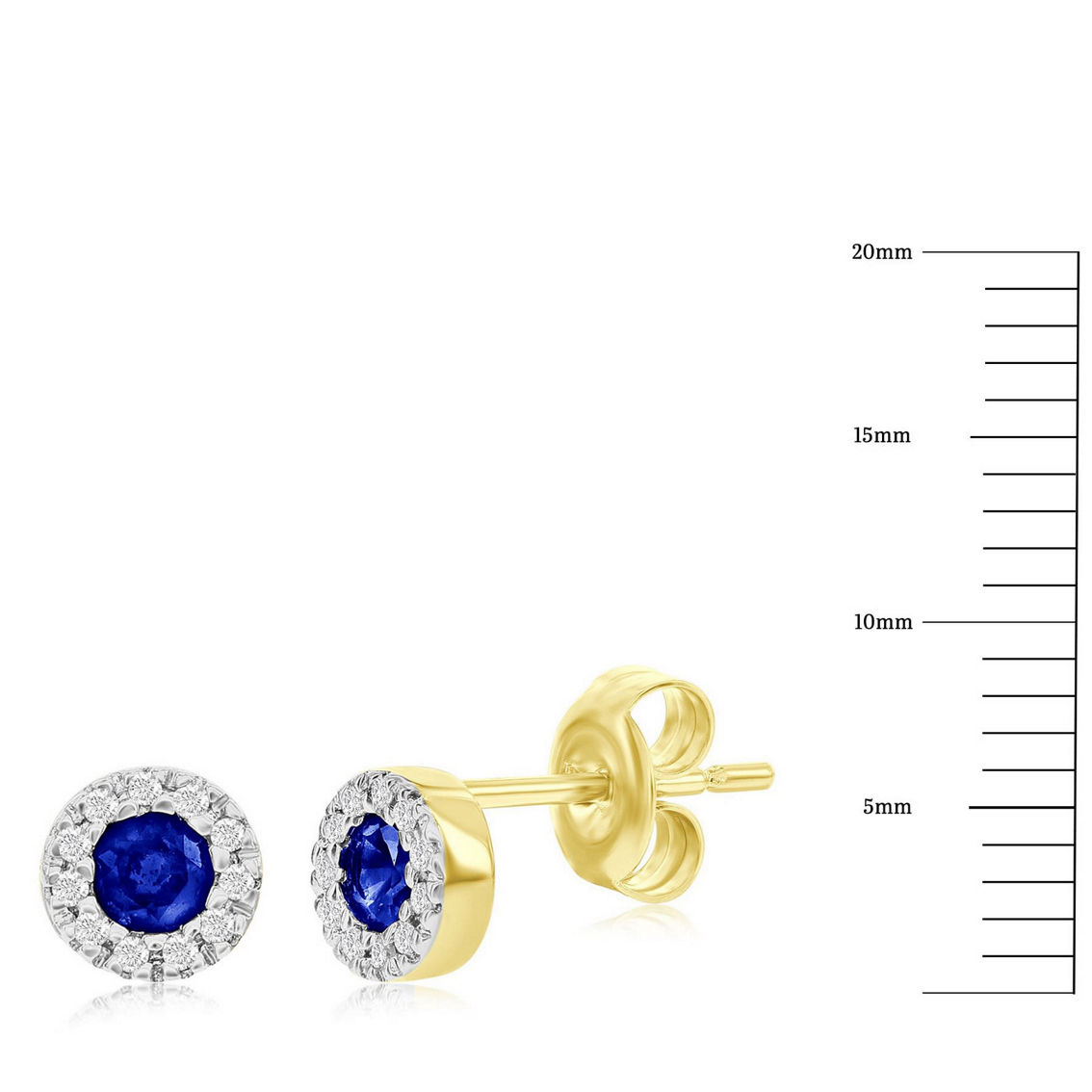 Bellissima 14K Yellow Gold, 3mm Round Sapphire (0.32ct) & Diamond Studs (22 Stones) - Image 2 of 3