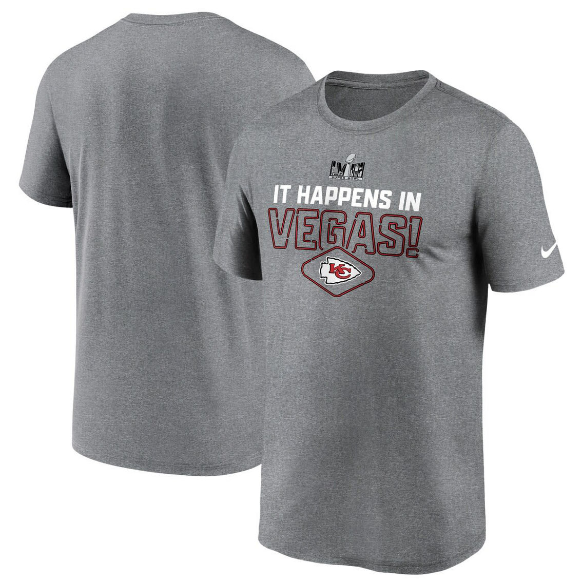 Nike Men's Heather Gray Kansas City Chiefs Super Bowl LVIII Logo Lockup T-Shirt - Image 2 of 4