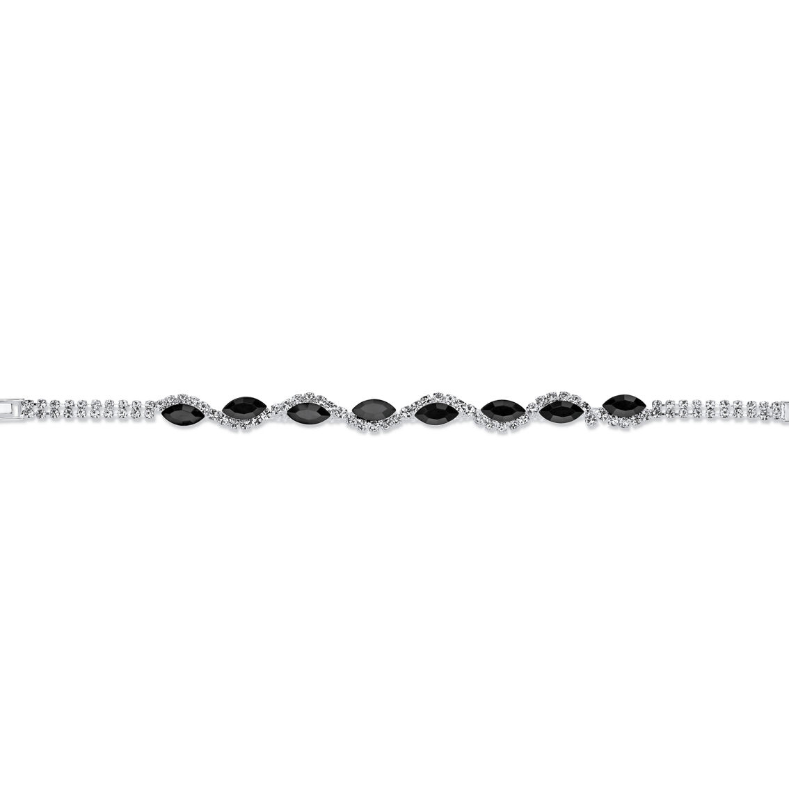 PalmBeach lack and White Crystal Twisted Strand Bracelet in Silvertone 7in - Image 4 of 5