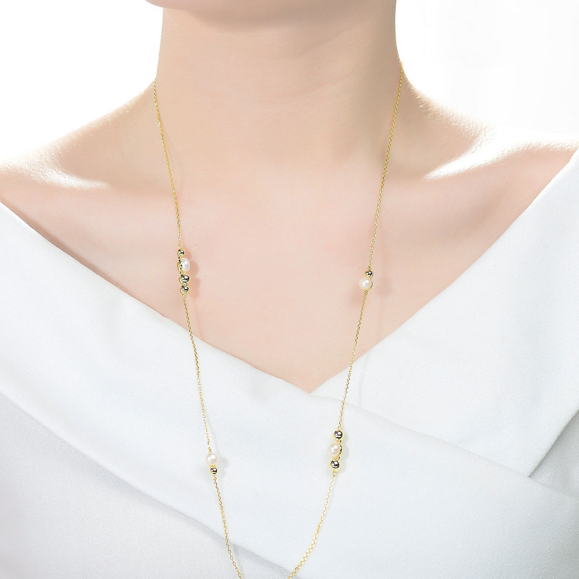 Gold Plating and Genuine Freshwater Pearl Station Necklace - Image 3 of 3
