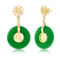 Bellissima 14K Yellow Gold, 13mm Round 'Good Luck' Dangle Jade Earrings - Image 1 of 2
