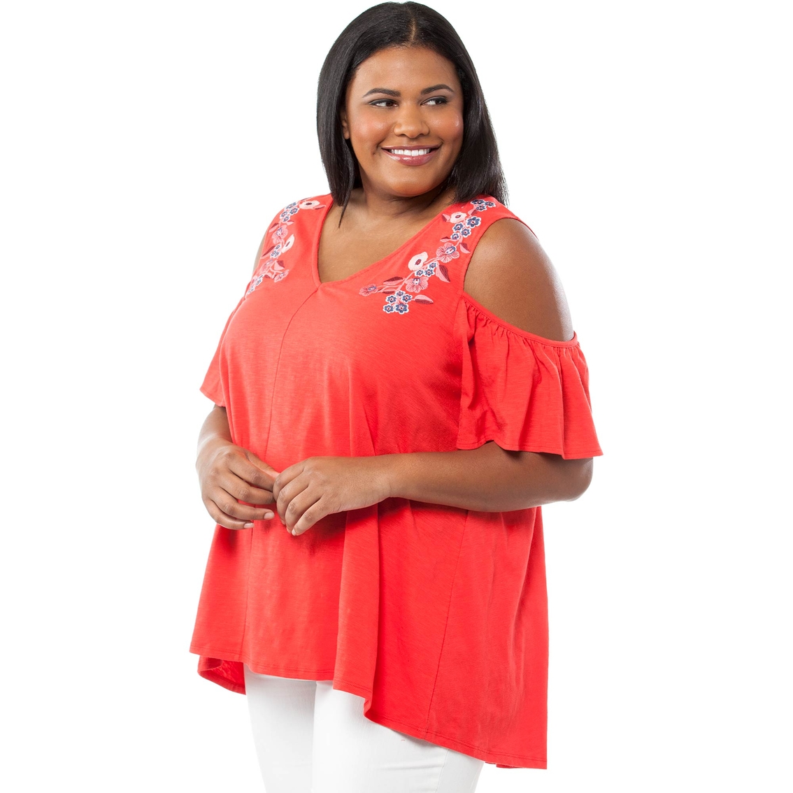 Cherokee Plus Size Embroidered Cold Shoulder Top - Image 3 of 4