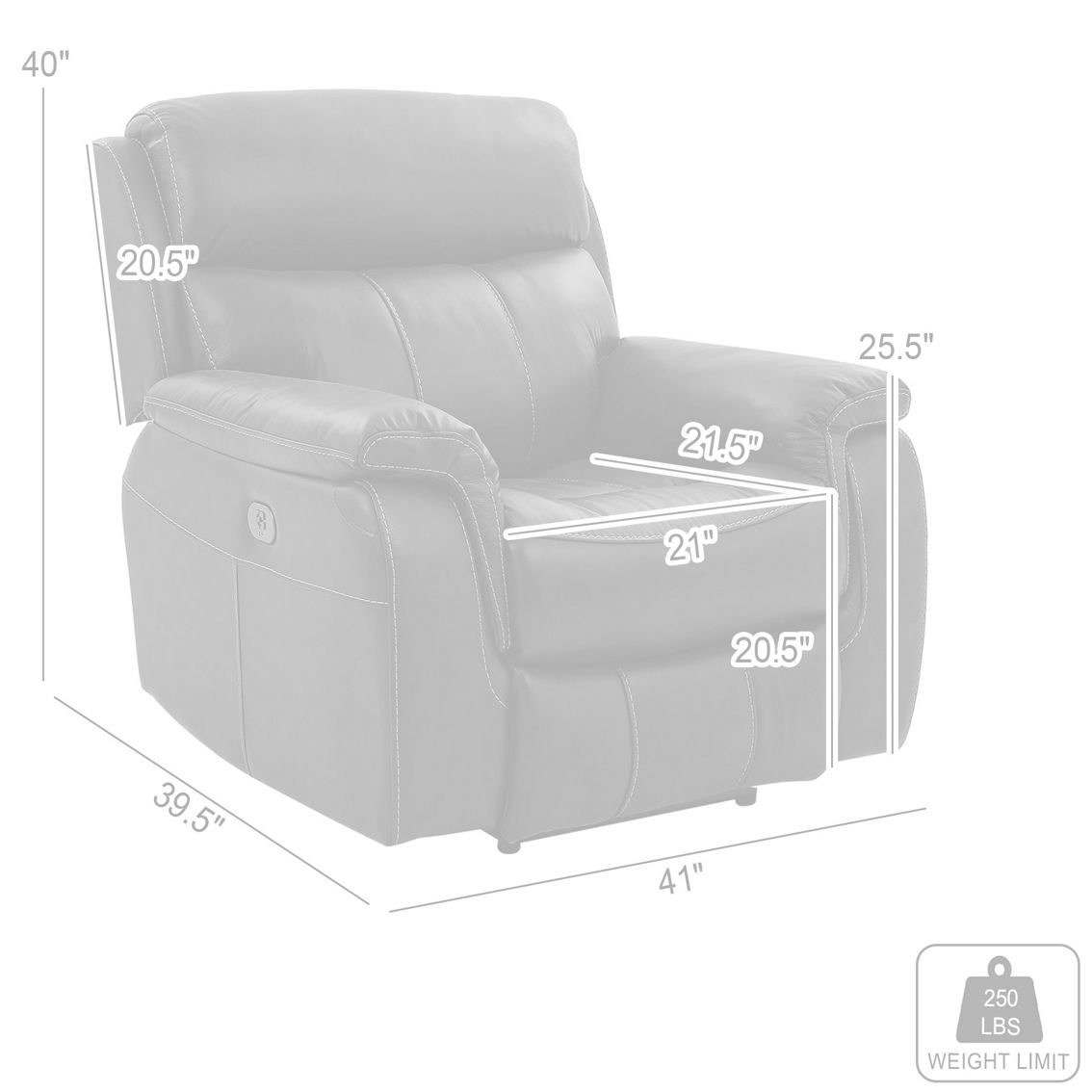 Armen Living Montague Dual Power Headrest and Lumbar Support Leather Recliner - Image 2 of 9